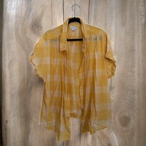 Ava & Viv - Yellow Gingham Linen Button Up Blouse - Size 4X